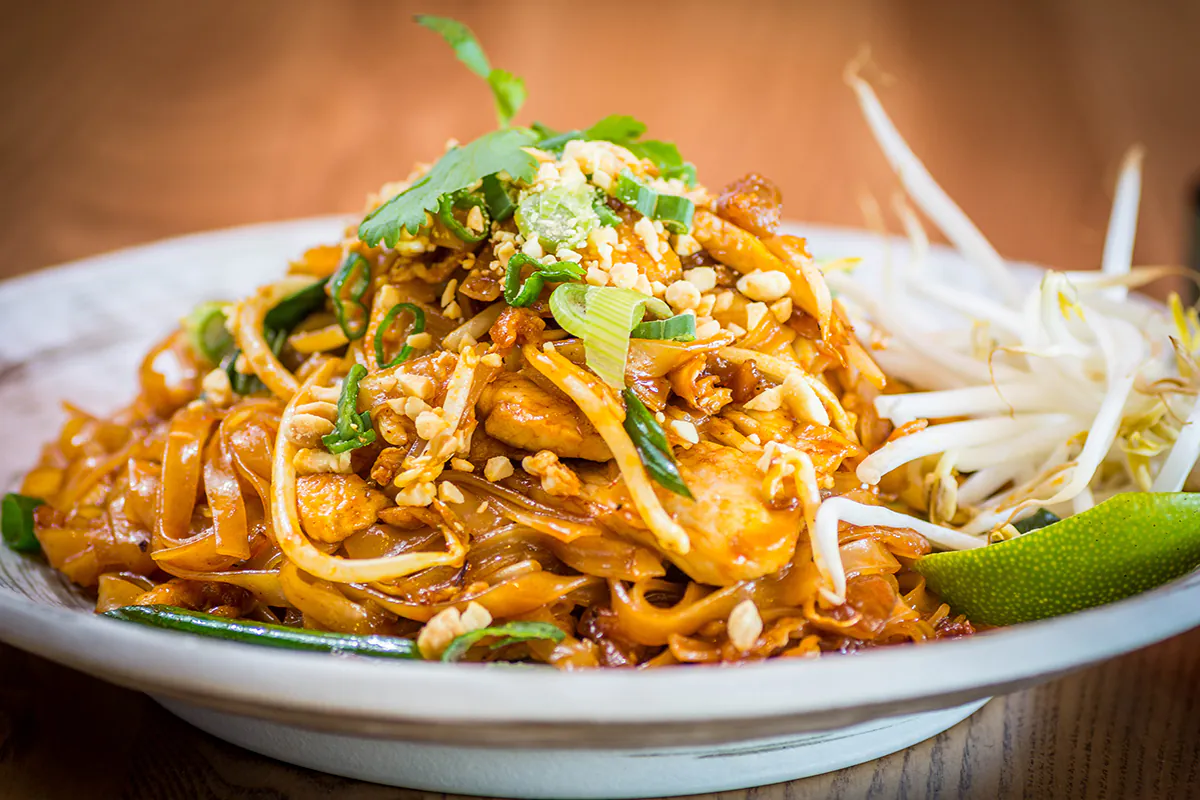 chicken pad thai noodles at Tasty Thai Restaurant，a Thai Restaurant in Tempe